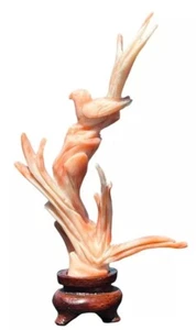 Vintage Hand Carved Pink Coral Bird Statue Figurine Angel Skin Miniature ~ 3" - Bild 1 von 14