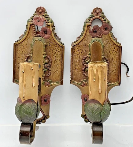 Antique 1920s Cast Iron LINCOLN Wall Sconce Old Home Decor FLOWER Rose Pedals Cover