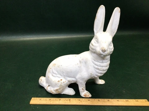 Antique Cast Iron Rabbit Bunny Hollow Figurine Door Stop Garden Statue ~Hubley ? Cover