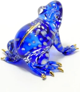 Handmade Mini 2" Glass Blue Frog Figurines Blown Glass Art/Miniature Animals/Col - Picture 1 of 9