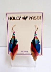 NOS Holly Yashi Drop Feather Shape Earrings Multicolor Gold Filled Ear wires - Picture 1 of 5