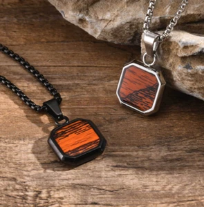 2025 AU Onyx Enamel Pendant Necklace Men Stainless Steel Square Pendant for Male - Picture 1 of 34