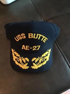VTG USS Butte AE-27 SHIP HAT CAP Blue GOLD EMBROIDERED SNAPBACK - Picture 1 of 6