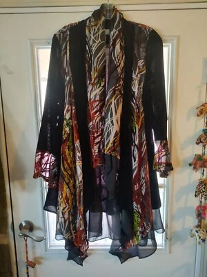 复古丝绸/天鹅绒束腰外衣夹克,流畅带层 Med/Lg — 第 1/4 张图片