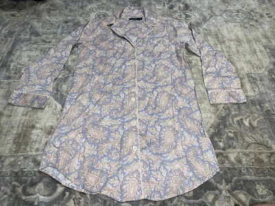 Ralph Lauren Pink Blue Purple Paisley Cotton Blend Sleep Shirt Gown Size Medium - Image 1 of 4