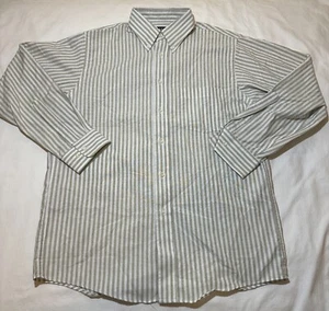 Arrow Dover Dress Shirt Mens 15.5 White Beige Striped Formal Oxford Button Down - Picture 1 of 14