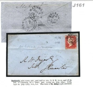 GB IRELAND SG.36 Cover LC16 Limerick MISSENT Rathkeale 1858 Glos Station J161 - Picture 1 of 5