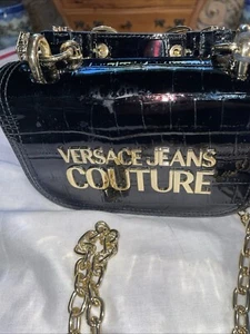 Versace Jeans couture NWT Auth Croc Patent Leather Crossbody Hand & Chain Strap. - Picture 1 of 11