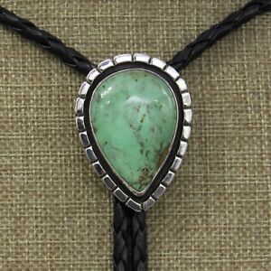 Southwestern Sterling Silver Teardrop Green Turquoise Bolo Tie by Jose Campos