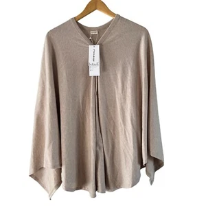 Poncho Cape Shawl Open Front Cardigan Cover Up Beige Neutral Versatile - Picture 1 of 4
