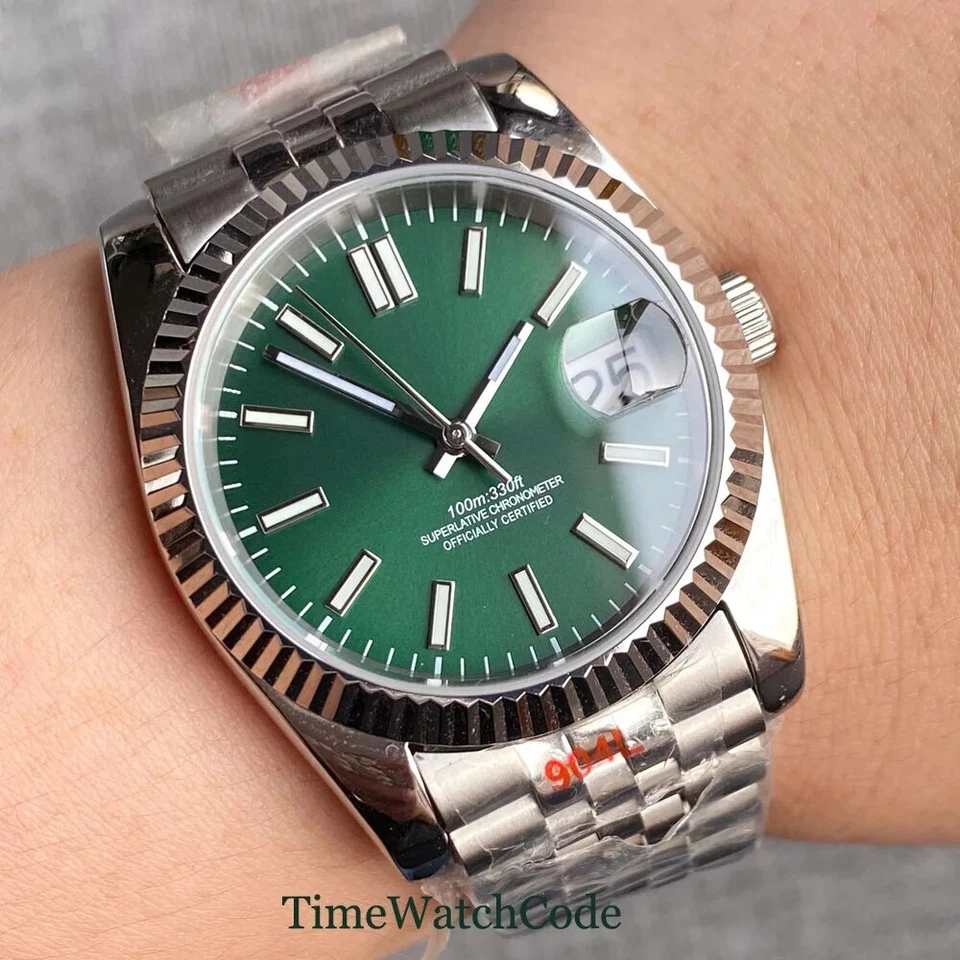 Bliger 36mm Fluted Case Sterile Red Puzzle Dial Auto NH35 For Men Watch Sapphire