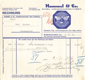 Großerkmannsdorf ü. Radeberg 1936 HUMMEL & Co. fábrica de fideos y macarrones - Imagen 1 de 2