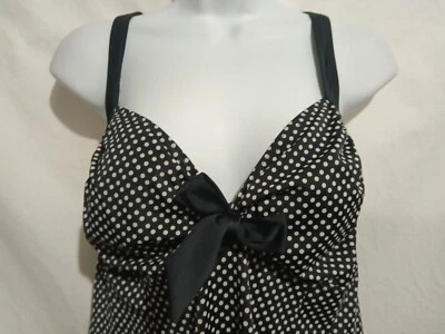 Fit 4 U Size 14 Black And White Polka Dot Ruffle Tankini Top - Image 1 of 4