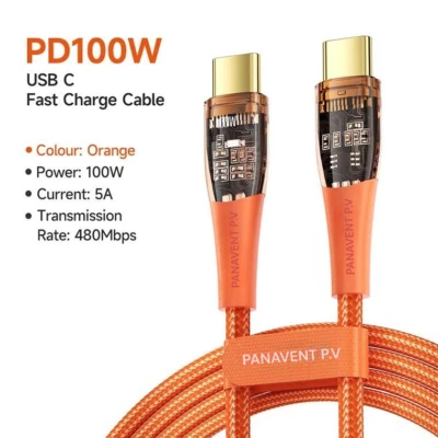 100W type c cable to c fast charge 6ft braided for samsung and iphone - Image 1 of 4