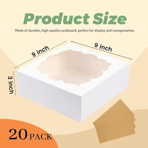 20 Pack Pie Boxes 9X9X3Inch Cake Boxes Bakery Boxes with Window for Pie, Cook... - Picture 1 of 1
