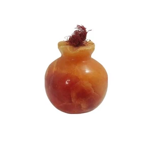Vintage Italian Alabaster Pomegranate Stone Marble Fruit 4" With Wooden Stem - Picture 1 of 5
