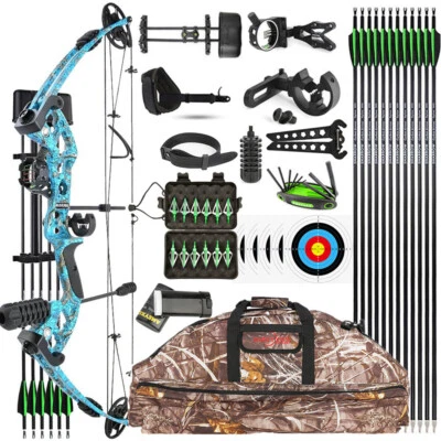 Compound Bow Carbon Arrow Set 30-55lbs Adjust Field Archery Bow Hunting Shooting - Image 1 of 4