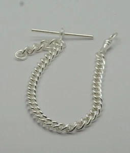 Heavy silver plated single albert chain pocketwatch chain fob watch Tbar - Picture 1 of 1