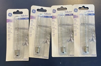 4 GE 25-Watt Clear Tubular T6.5 Type E17 Base Light Bulbs - Image 1 of 2