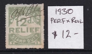 VICTORIA: STAMP DUTY  1930 ISSUE  12d   RELIEF STAMP PERF & ROULETTE  ??????? - Picture 1 of 1