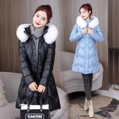 New Women's Cotton-Padded Parka Winter Coat Faux Fur Collar Hooded Casual Jacket - Image 1 of 4
