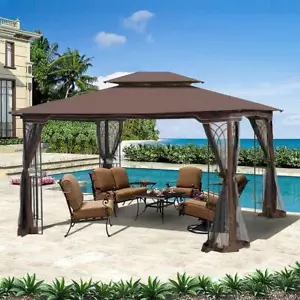 Patio Gazebo Mosquito Netting Screen Wall Steel Frame Ventilated Double Roof - Picture 1 of 8