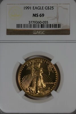 1991 25.00 NGC MS 69 EAGLE AMERICAN GOLD EAGLE (AGE) , GOLD - Image 1 of 2
