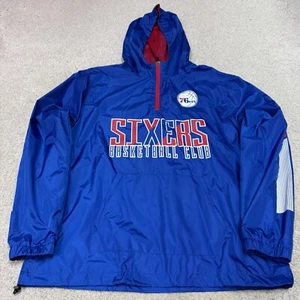 NBA Windbreaker Jacket Blue 76ers Long Sleeve Hooded 1/4 Zip Men’s Size Large - Picture 1 of 10