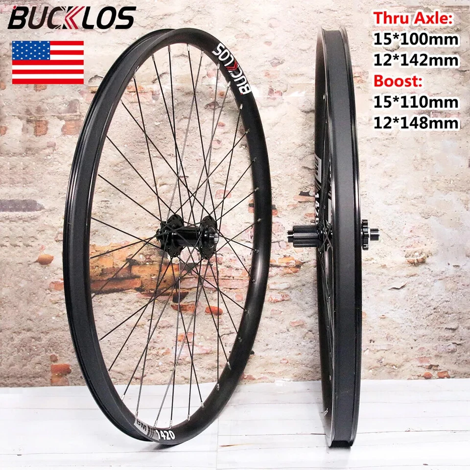 BUCKLOS 27.5/29" MTB Wheelset Disc Aluminum Mountain Bike Wheels Boost/Thru Axle - Image 1 of 4