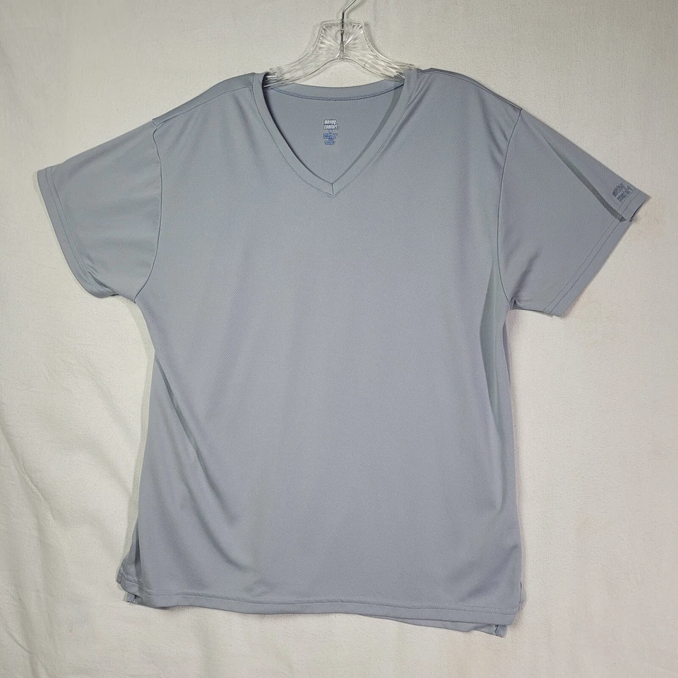 Moving Womens Shirt Size L Lite Blue Stretch Athletic V Neck Workout Comfort Top - Image 1 of 4