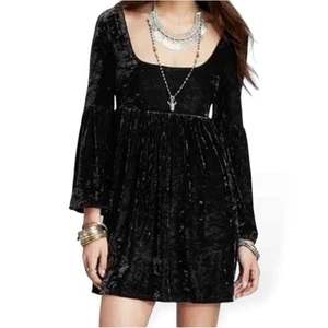 Free People Oh So Easy Babydoll Kleid XS schwarz Crushed Velvet Witchy Whimsigoth - Bild 1 von 7