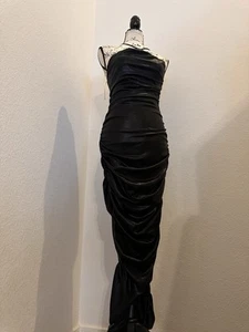 Women's Ruched Bodycon Dress Sexy Maxi Sleeveless Black Size L - Picture 1 of 3
