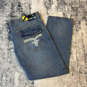 Mens Peviani Embroidered Vintage Y2K Streetwear Straight Jeans Big Size W50 L33 - Picture 1 of 10