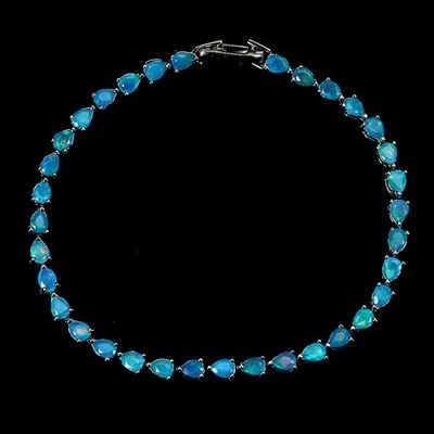 925 Sterling Silver Bracelet Pear Blue Opal 4x3mm Natural Gemstone Jewelry 7in - Image 1 of 4