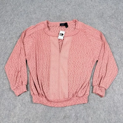Daytrip Criss Cross Rib Knit Top Blouse Shirt Fits Women's Size Small Coral Pink - Image 1 of 4