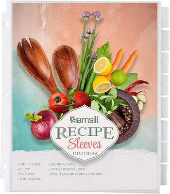 Samsill 8 Tab Recipe Dividers, Recipe Sleeves, Sheet Protector Dividers - Image 1 of 4