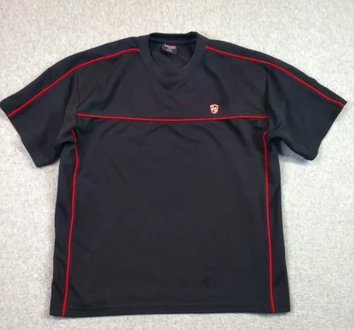 Camiseta masculina vintage Interstate IS tamanho grande preta vermelha listra de giz skatista anos 90 Y2K - Imagem 1 de 4