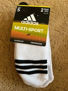 ADIDAS MULTI SPORT OVER THE CALF COMPRESSION SOCKS SMALL WHITE 2PR - Picture 1 of 6
