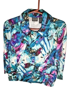 Additions By Chico’s Gr. 2 Blau Lila Blumenmuster Button Down Jacke - Bild 1 von 10