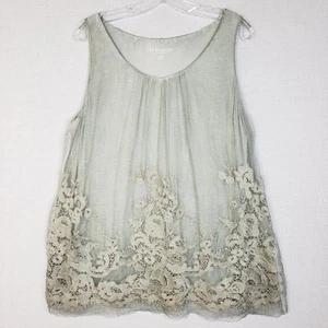 Top túnica Soft Surroundings superposición de seda bordado crochet talla L - Imagen 1 de 10