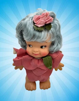 Vintage 60s Uneeda Petal People Doll 1964 Blue Hair Pink Outfit 7” Clean Rare - Image 1 of 4