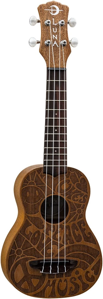 Luna UKE PCE Soprano Mahogany Ukulele 60's Design - Peace Love Music - Image 1 of 1