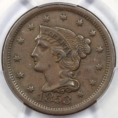 1853 1c N-23 Braided Hair Large Cent PCGS XF 45 - Image 1 of 4