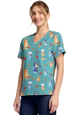 Bluey Cherokee Scrubs Tooniforms Looney Tunes V Neck Top TF797 BYBQ - Image 1 of 4