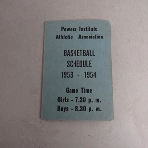Tarjeta de calendario de baloncesto de la escuela secundaria Powers Institute 1953 de colección Bernardson MA - Imagen 1 de 3