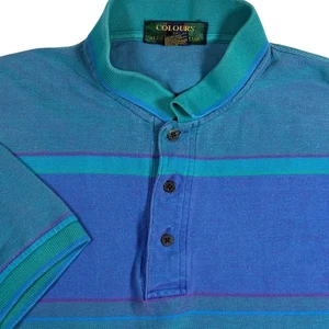 Polo uomo Colours by Alexander Julian vintage anni 80 blu righe teal media - Foto 1 di 8
