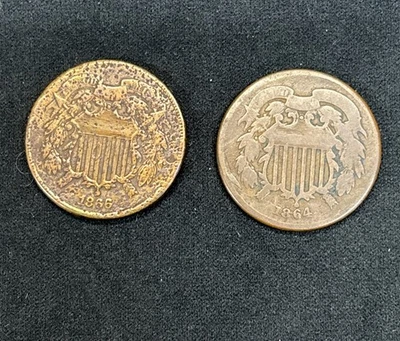 2 Two Cent Coins. 1864 & 1866. Please Read Description. ￼ - Image 1 of 4