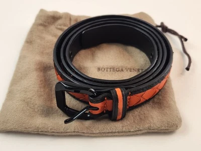 Authentic Bottega Veneta Intrecciato Leather Belt Orange Black BV Buckle Small - Image 1 of 4