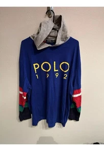 Polo Ralph Lauren Mens 2XB Royal Blue 1992 Colorblocked Graphic Hoodie Shirt - Bild 1 von 8