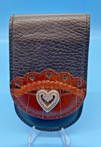 Brighton Brown Leather Faux-Allegator Silver-Tone Heart Flip-Phone Pencil Snap - Picture 1 of 11